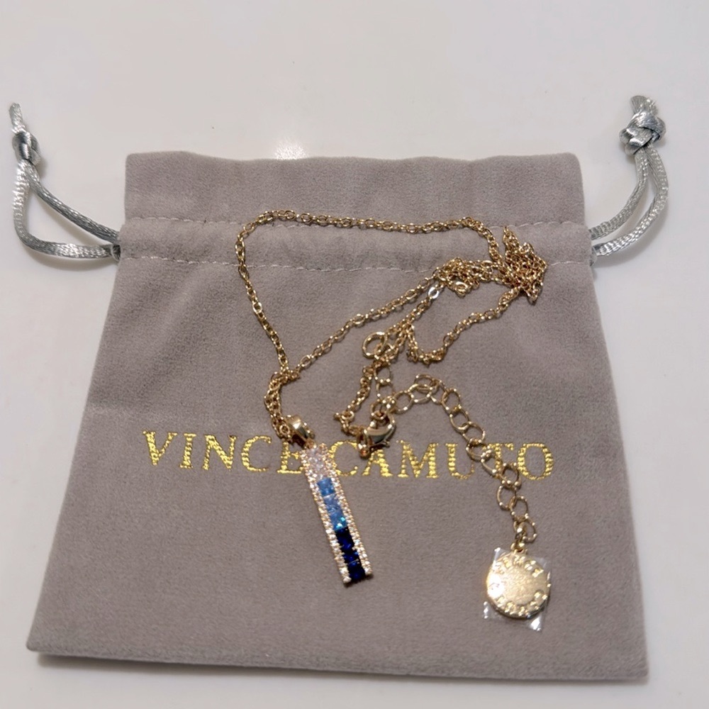 Vince Camuto Rectangular Blue Ombré CZ Pendant Neckace, with duster bag, NEW